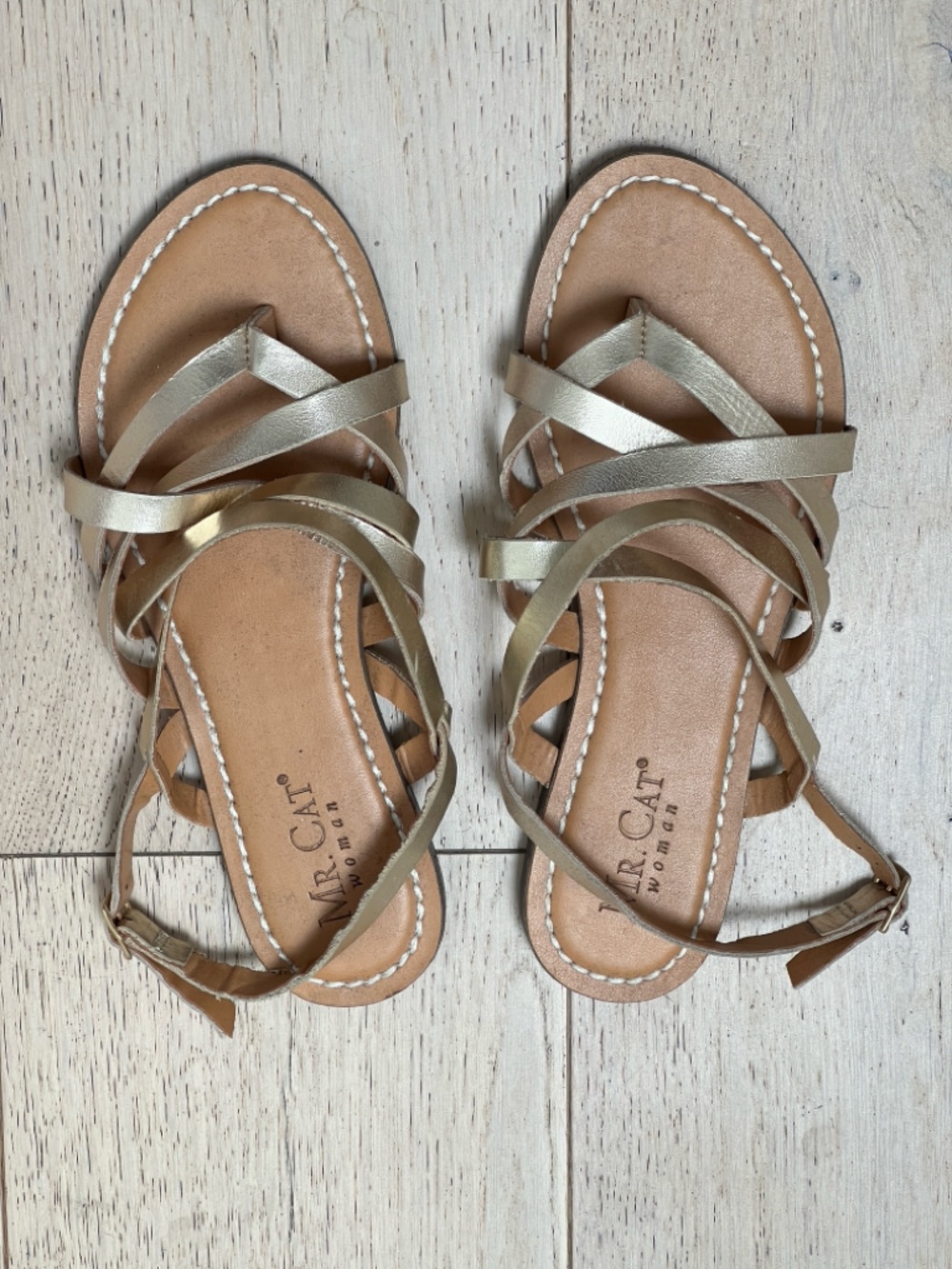 Mr Cat Gold Strappy Women's Sandals, Size 6
